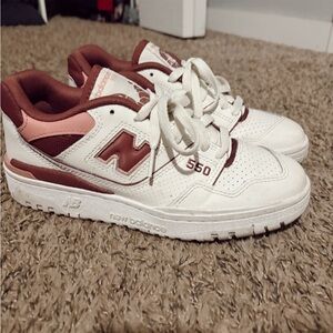 New Balance 550 White and Pink Athletic Shoes